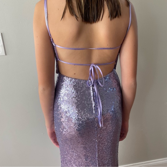 Prom Dress, B. Darlin light purple, long sequin dress with train - Picture 6 of 14